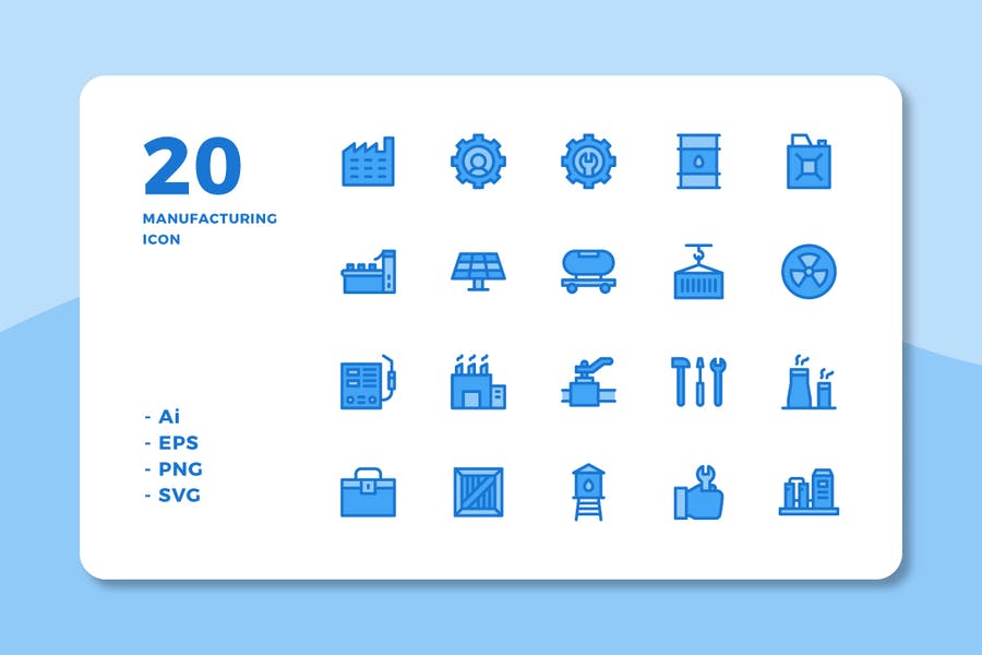 20 Manufacturing Icons (Lineal Color)