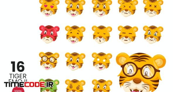 16 Cute Tiger Avatar Emoji Vector Character Set