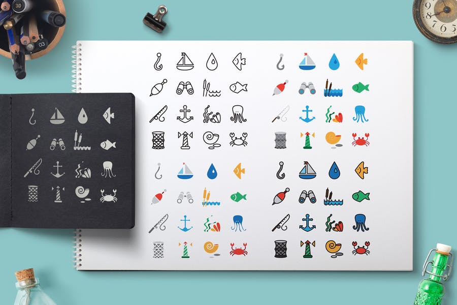 Sea Icons And Patterns Set