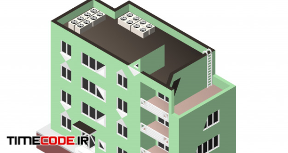 Vector Illustration Isolated. Modern House. Urban Dwelling Building With A Windows And Air-conditioning 