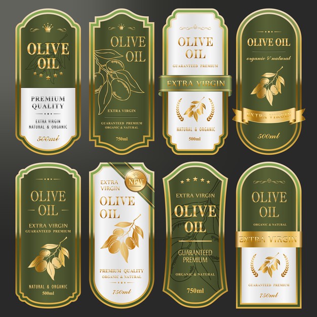 Elegant Golden Labels Collection Set For Premium Olive Oil 