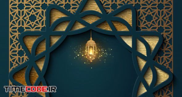 Ramadan Kareem With A Combination Of Shining Hanging Gold Lanterns 