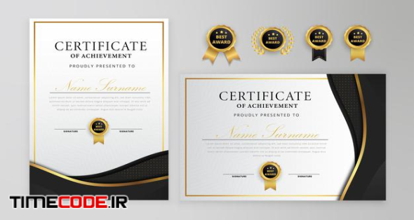 Black And Gold Certificate With Badges And Border Template 